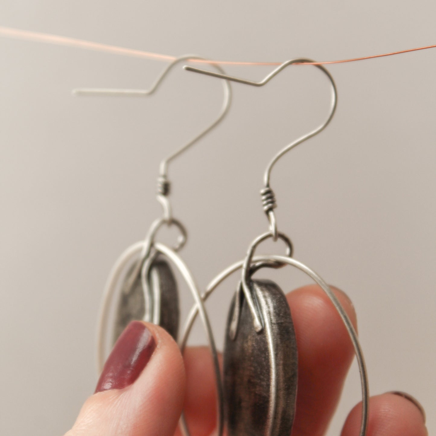 Maligano Jasper Oval Sterling Silver Rotating Hoop Earring Pair with Patina