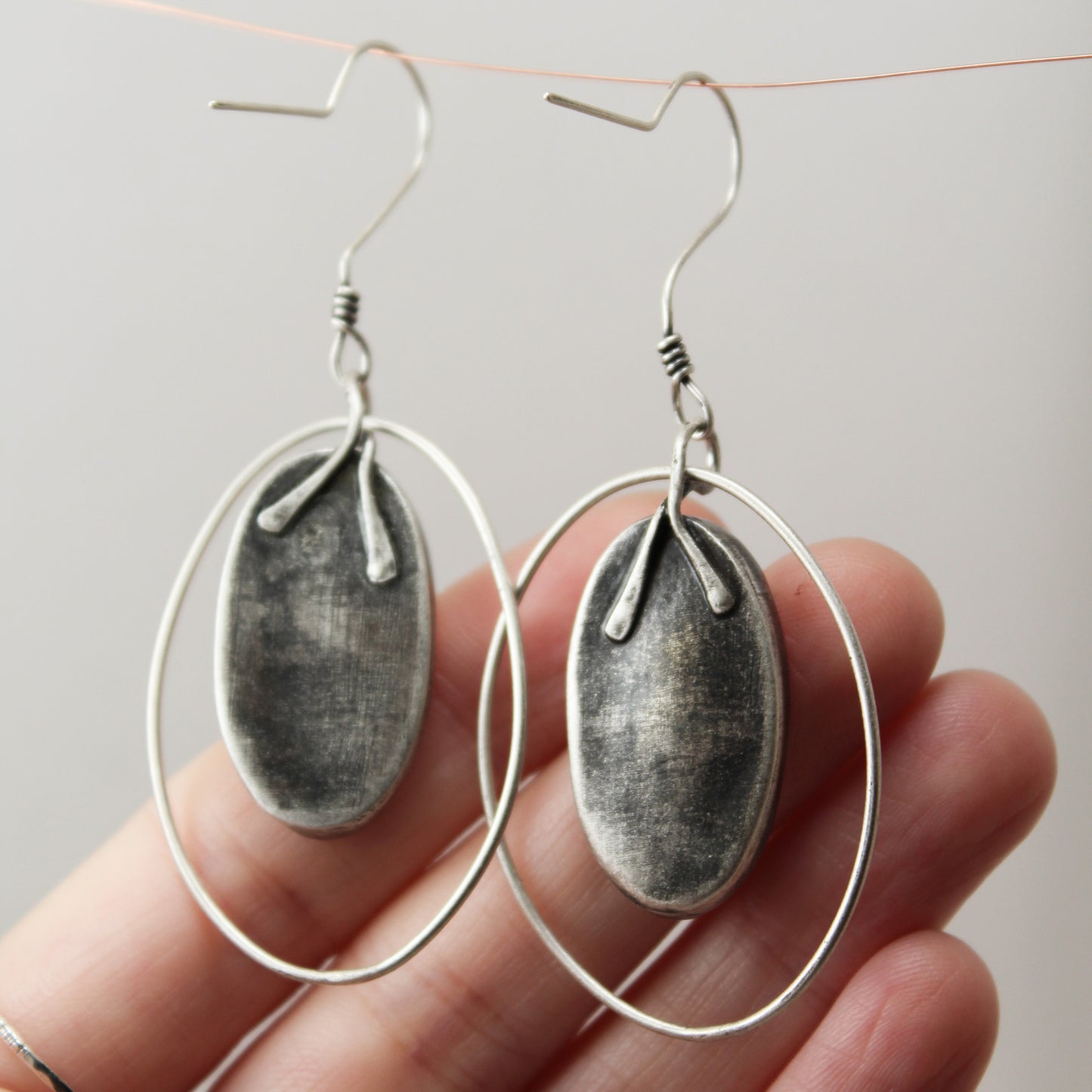 Maligano Jasper Oval Sterling Silver Rotating Hoop Earring Pair with Patina