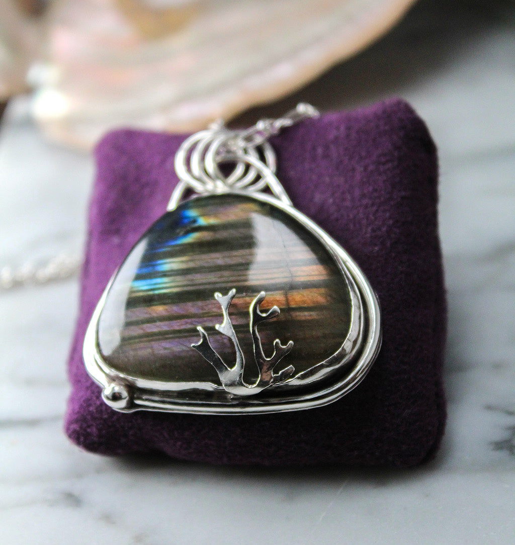Rare Purple Labradorite Decorative Sterling Silver Pendant