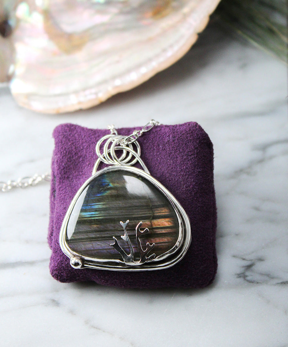 Rare Purple Labradorite Decorative Sterling Silver Pendant