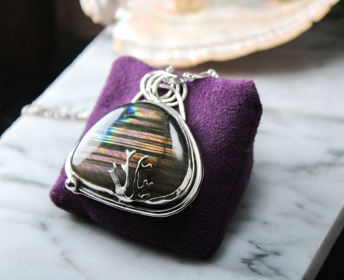 Rare Purple Labradorite Decorative Sterling Silver Pendant