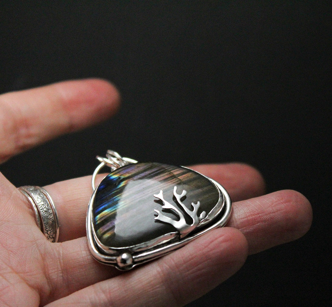 Rare Purple Labradorite Decorative Sterling Silver Pendant