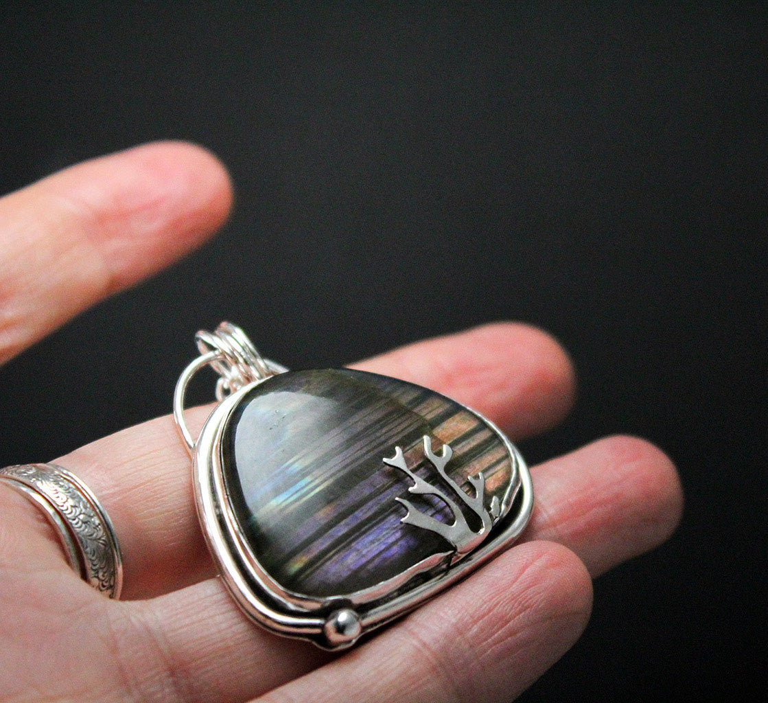 Rare Purple Labradorite Decorative Sterling Silver Pendant