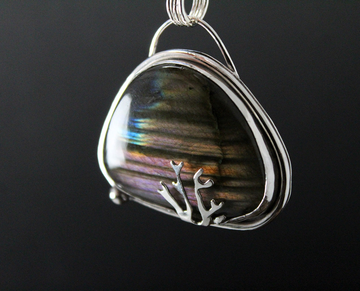 Rare Purple Labradorite Decorative Sterling Silver Pendant