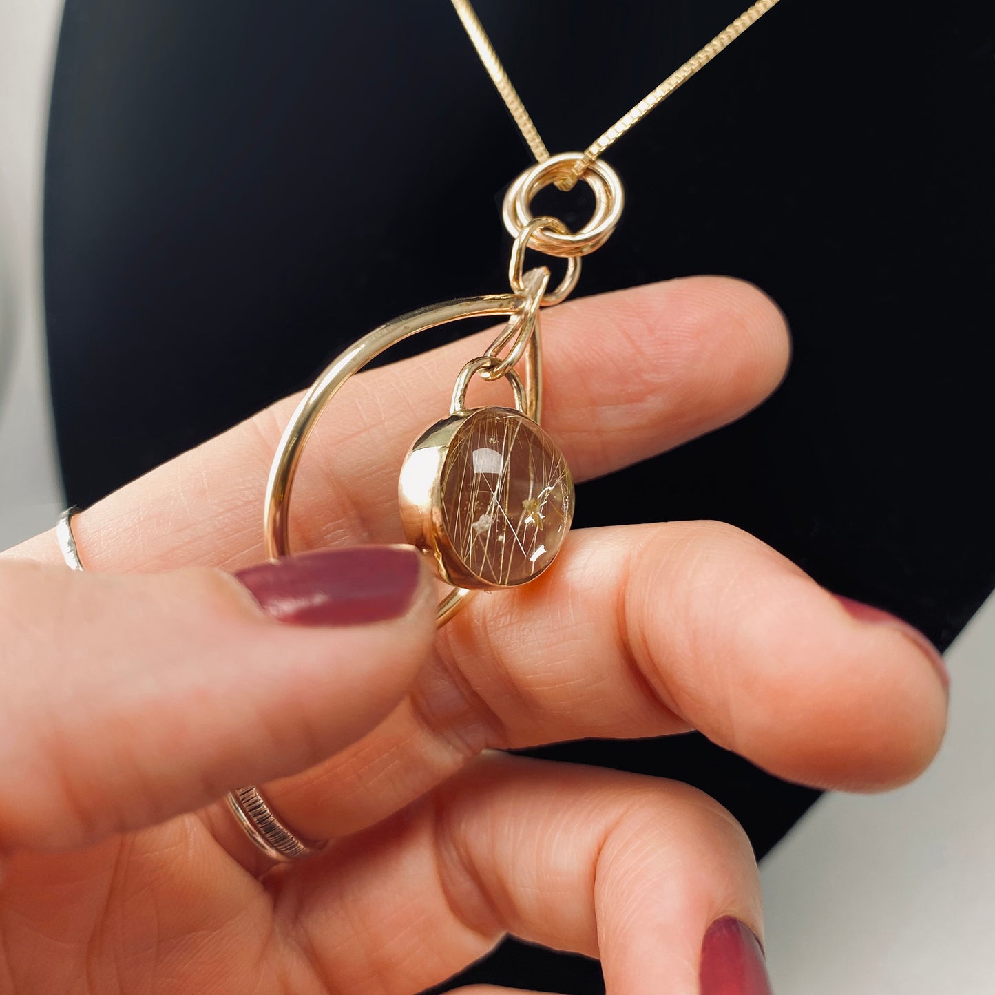 ‘Dew Drop’ Pendant in 14K Gold Fill with Rutilated Quartz Sphere