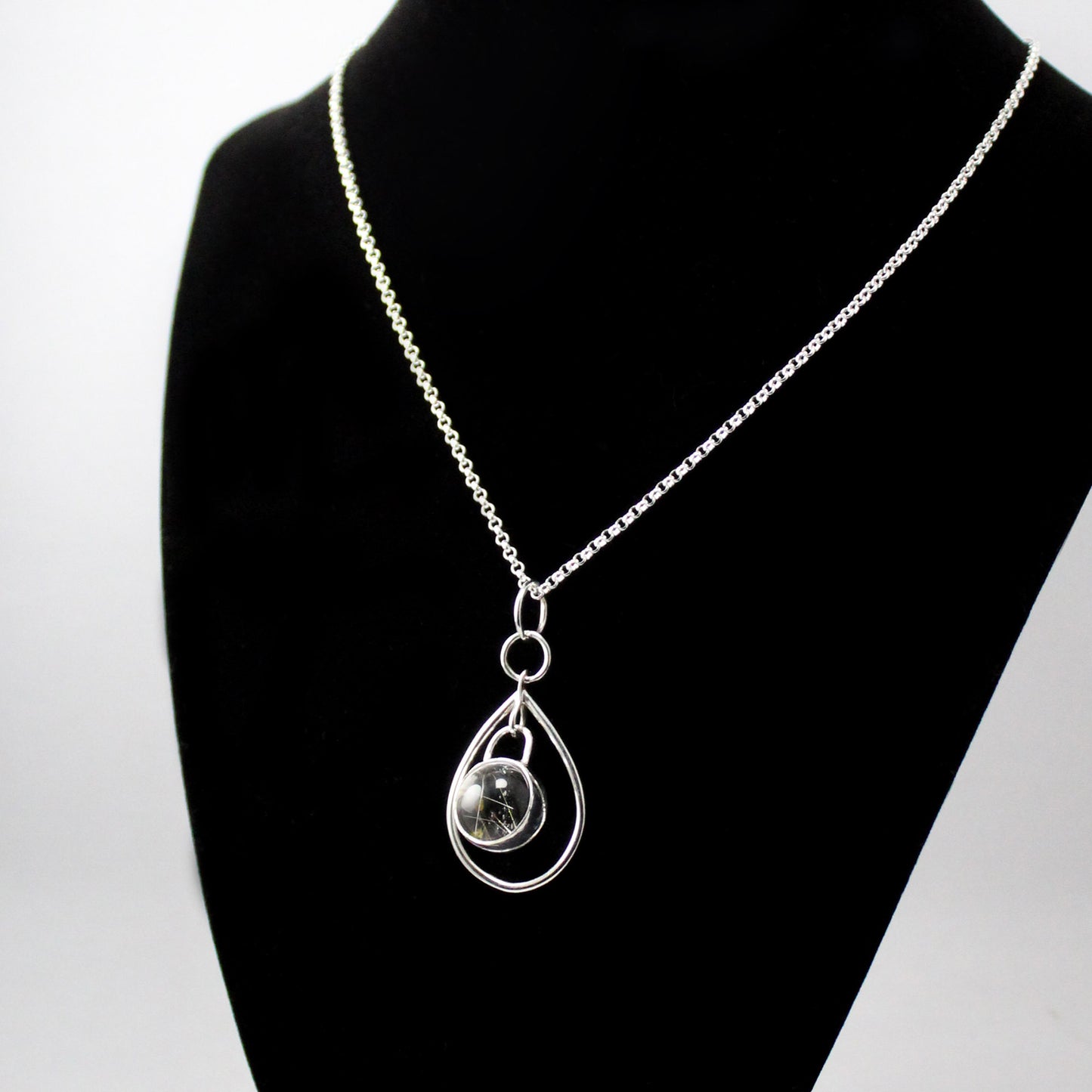 ‘Dew Drop’ Pendant in Sterling Silver with Rutilated Quartz Sphere