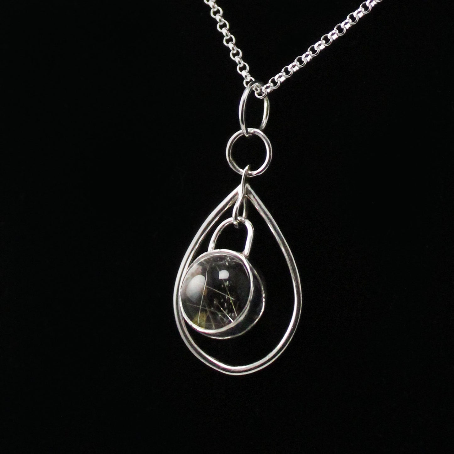 ‘Dew Drop’ Pendant in Sterling Silver with Rutilated Quartz Sphere