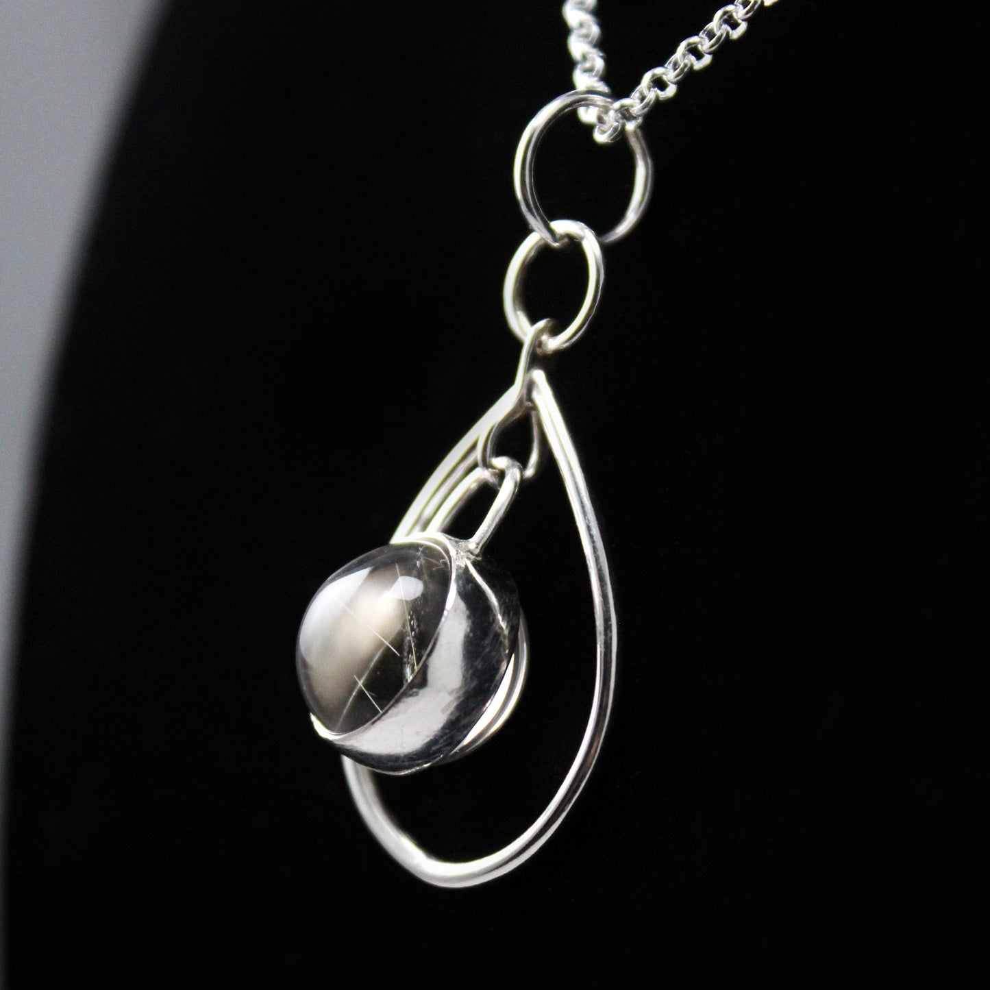 ‘Dew Drop’ Pendant in Sterling Silver with Rutilated Quartz Sphere
