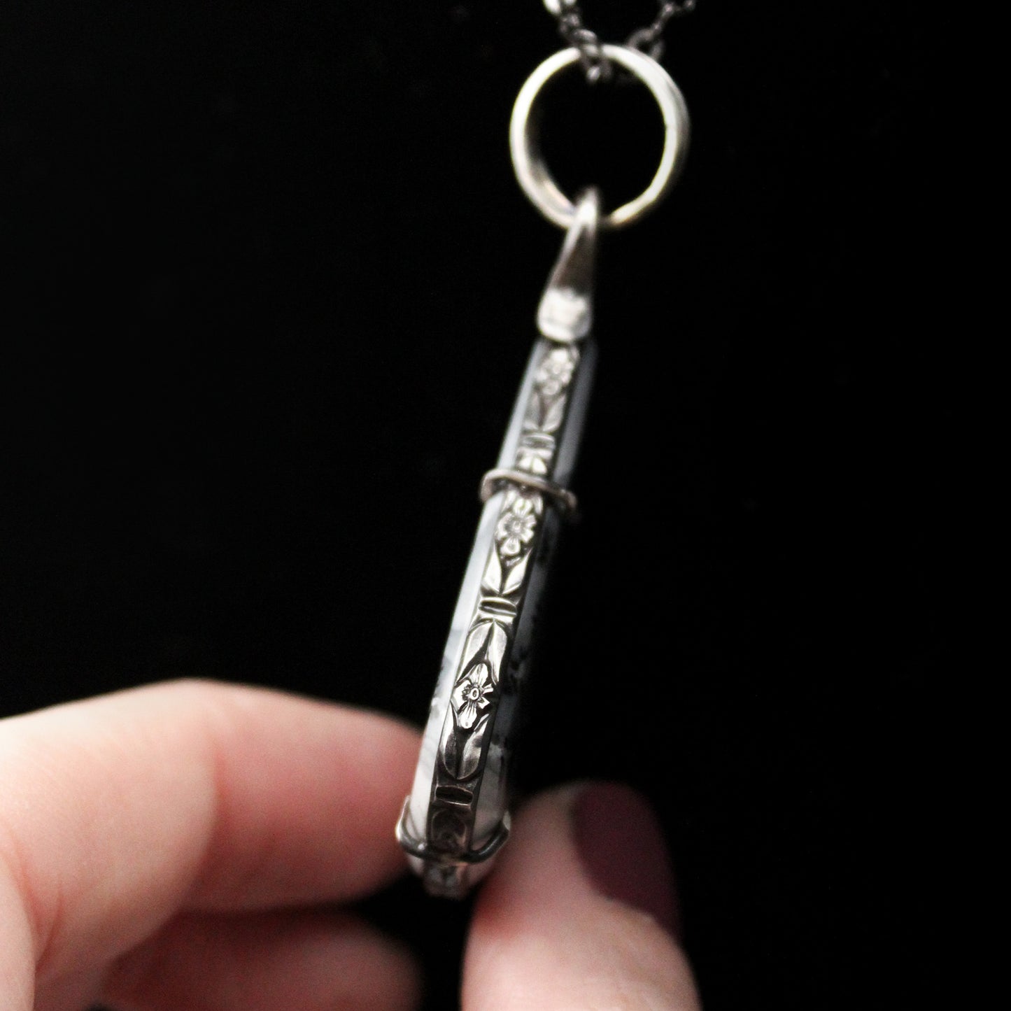 Maligano Jasper Pear Drop Sterling Silver Designer Cut Pronged Pendant with Patina