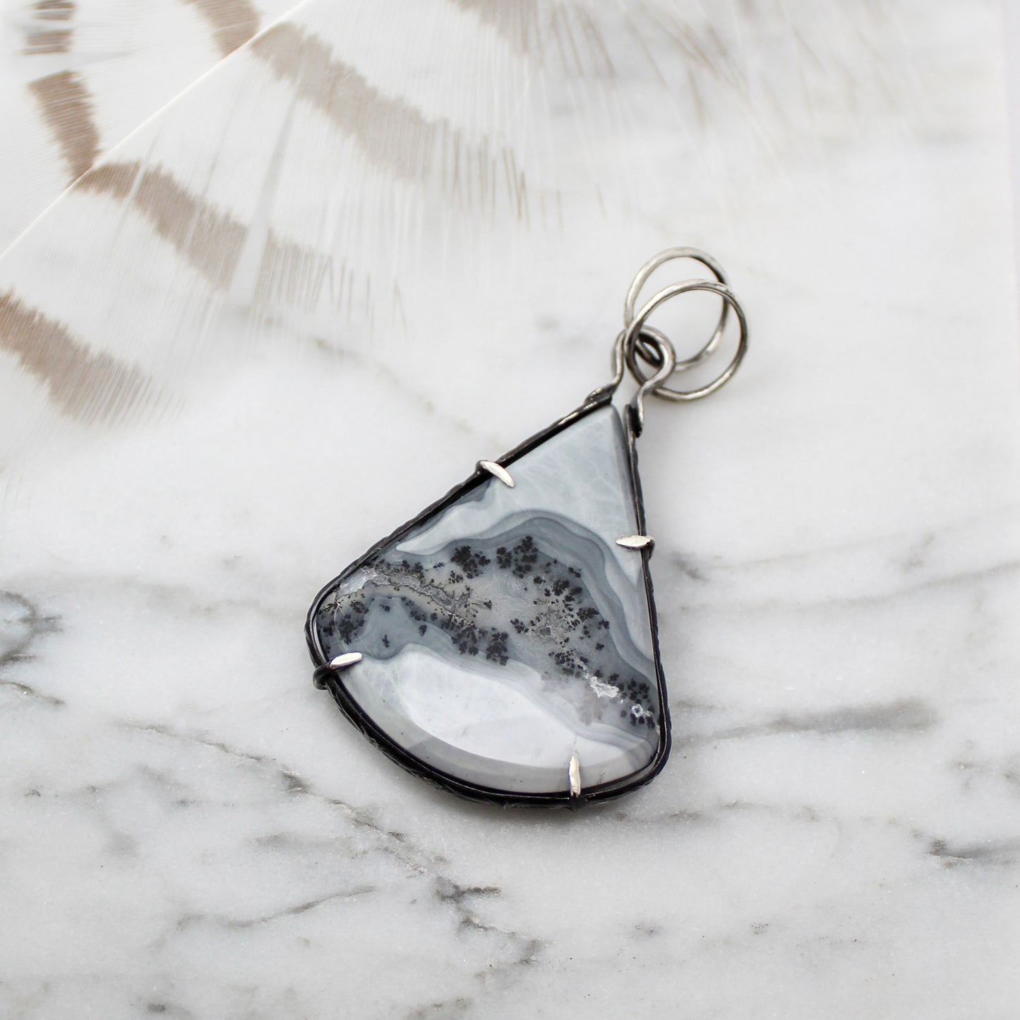 Maligano Jasper Pear Drop Sterling Silver Designer Cut Pronged Pendant with Patina