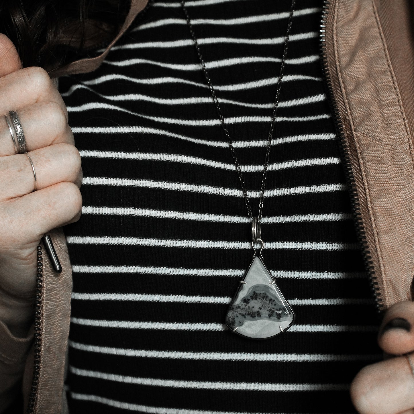 Maligano Jasper Pear Drop Sterling Silver Designer Cut Pronged Pendant with Patina