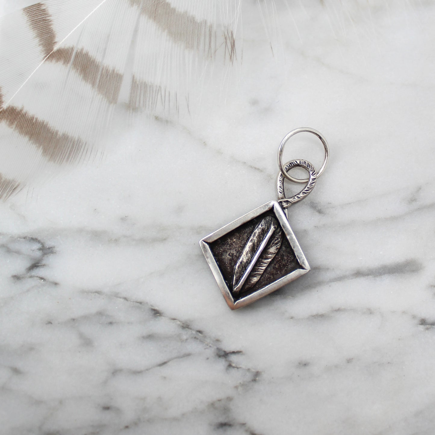Feather Shadowbox Sterling Silver Pendant with Patina