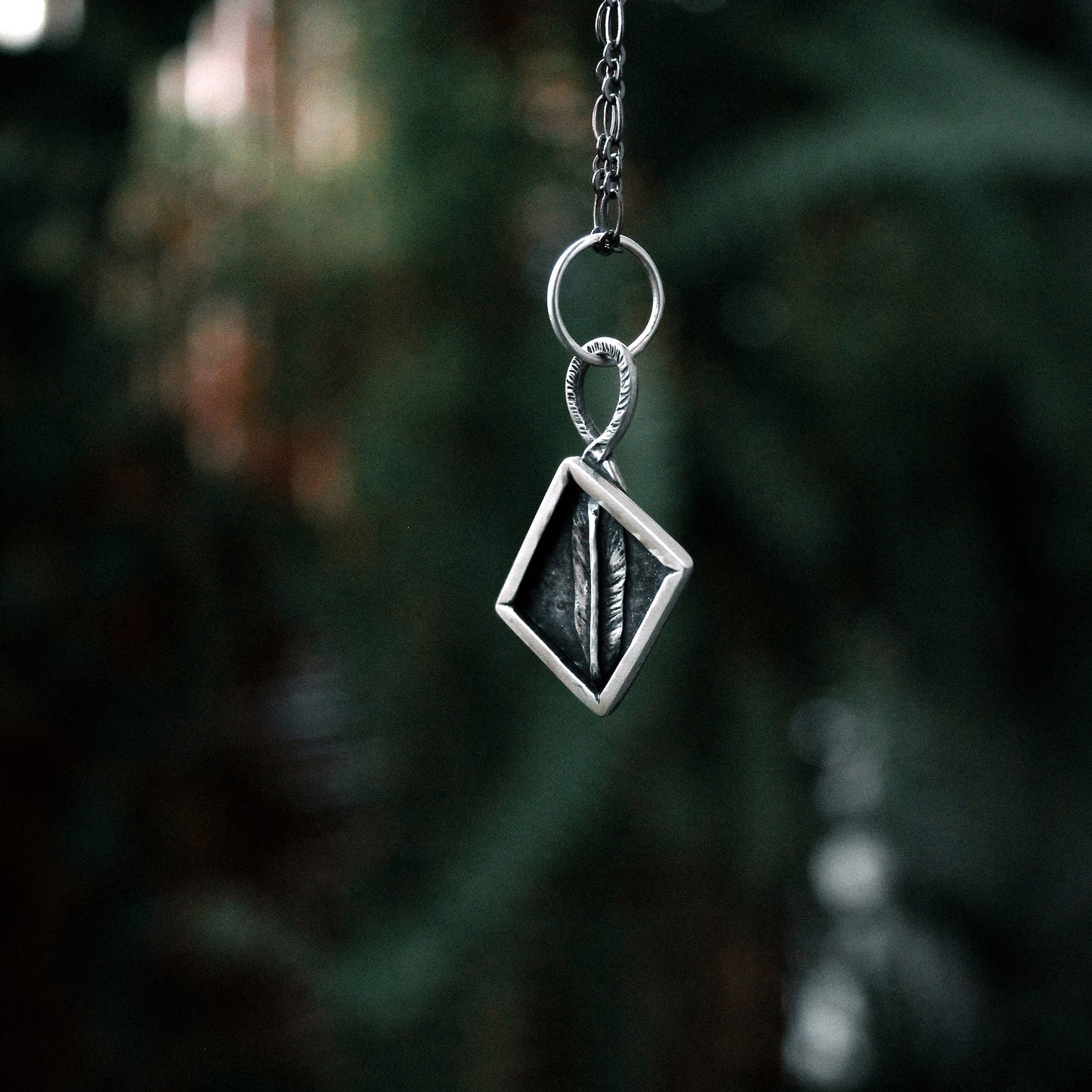 Feather Shadowbox Sterling Silver Pendant with Patina