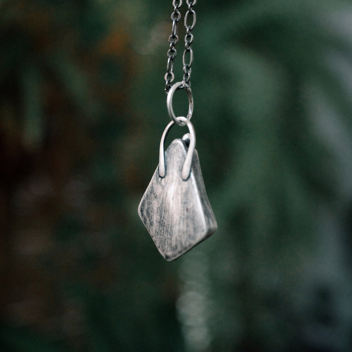 Feather Shadowbox Sterling Silver Pendant with Quartz Marquis Stone with Patina