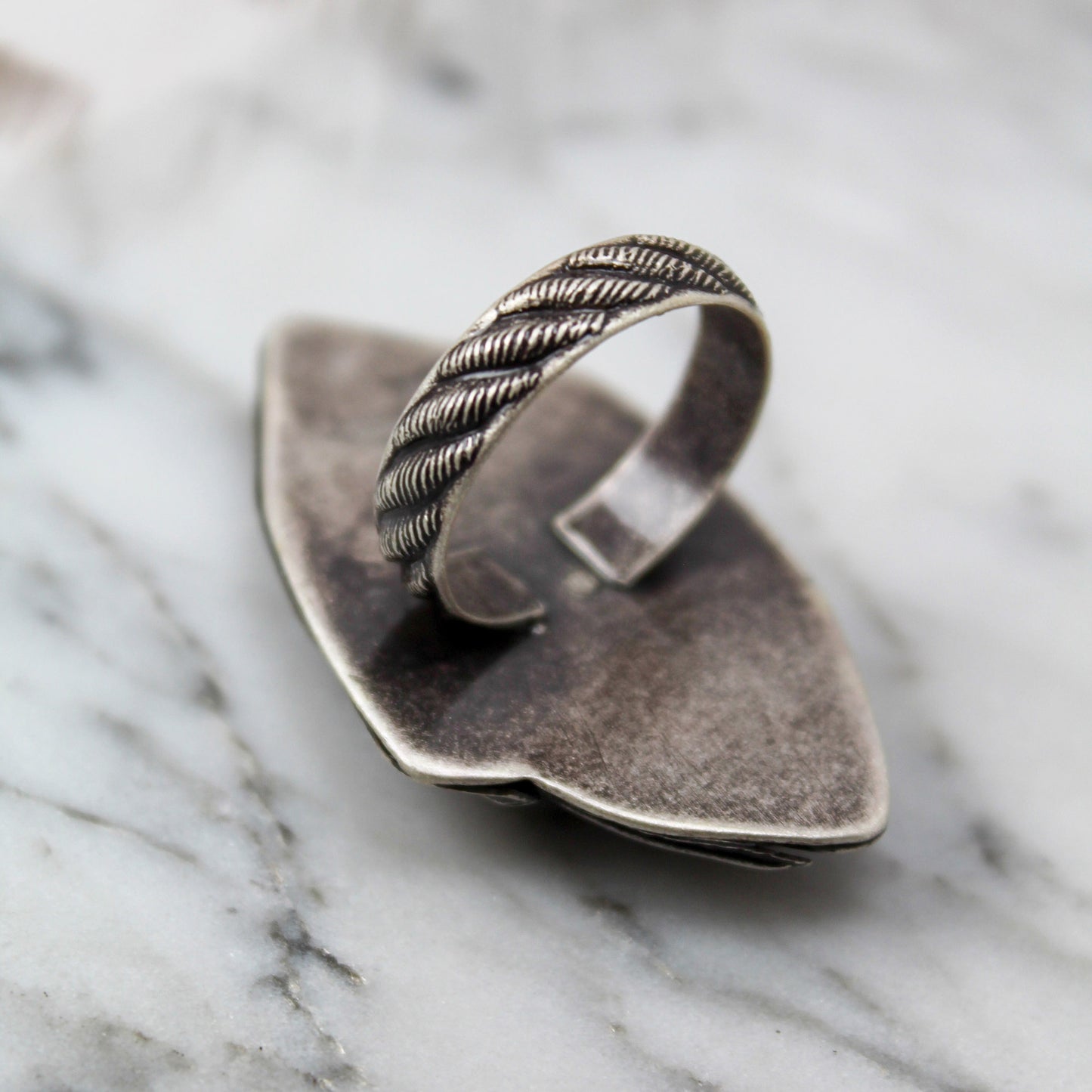 Maligano Jasper Navette Decorative Statement Ring with Patina– Size 8