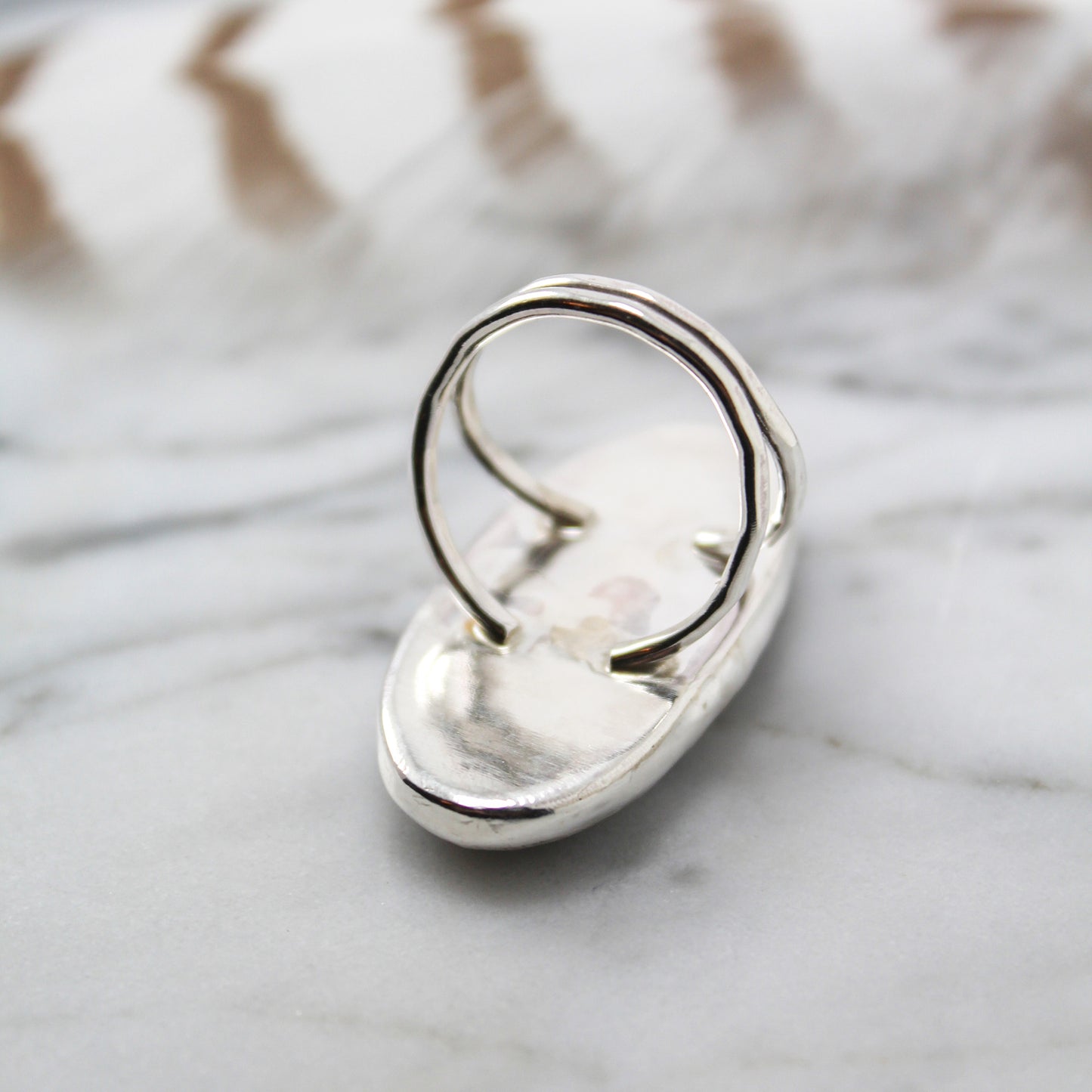 Maligano Jasper Oval Statement Ring, Grey & White – Size 7.25