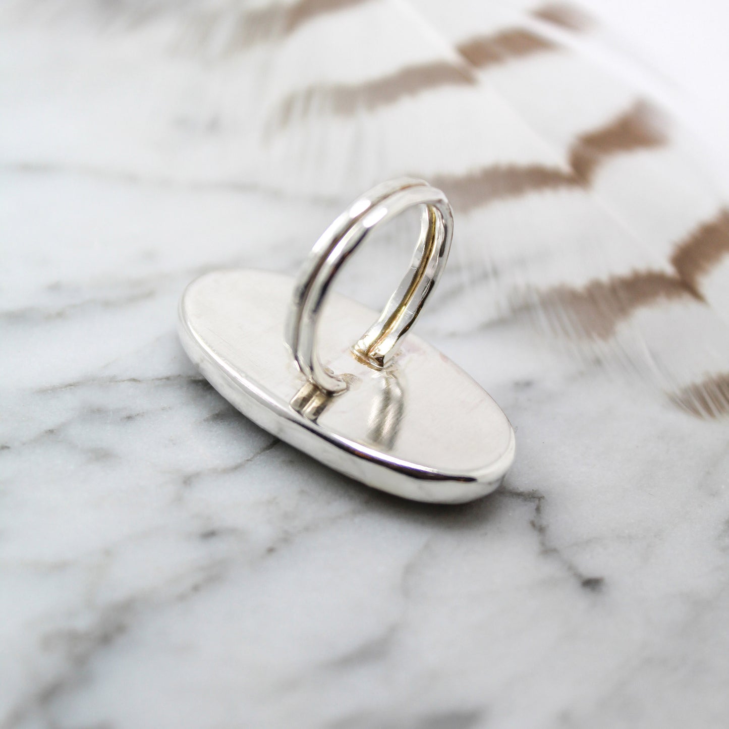 Maligano Jasper Oval Statement Ring, Grey, Yellow & White – Size 6.5