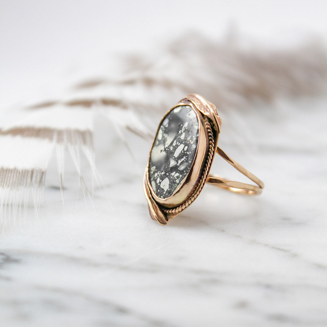 Maligano Jasper Oval Decorative Statement Ring in 14K Gold Fill – Size 7