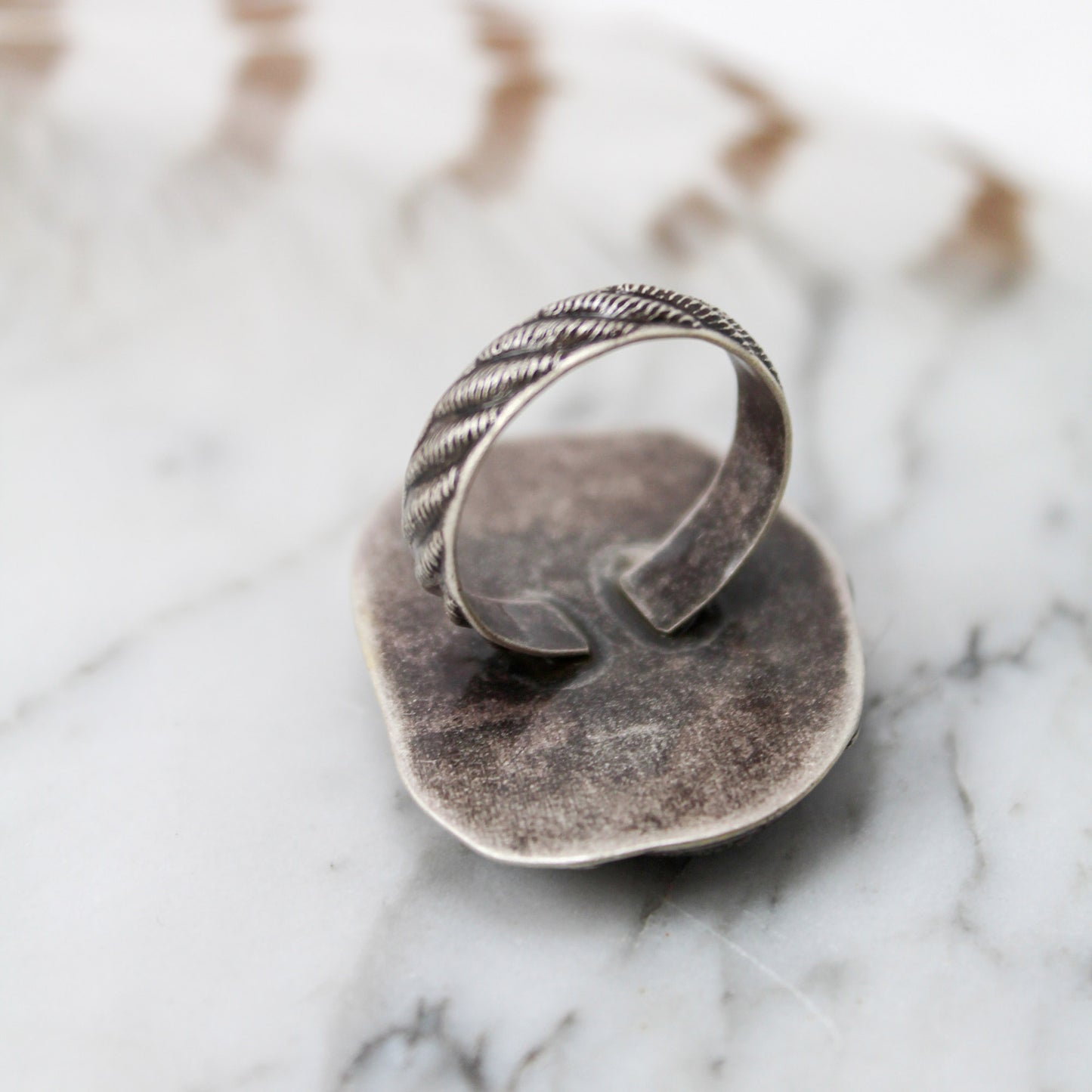 Maligano Jasper Oval Decorative Statement Ring with Patina– Size 8.5