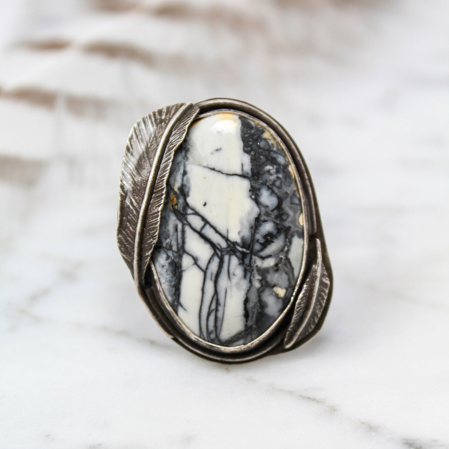 Maligano Jasper Oval Decorative Statement Ring with Patina– Size 8.5