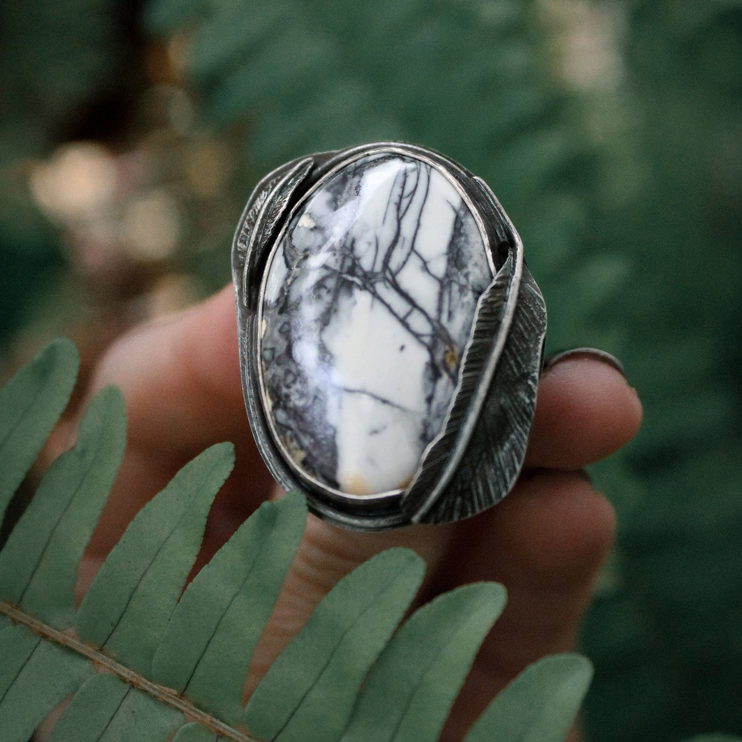 Maligano Jasper Oval Decorative Statement Ring with Patina– Size 8.5