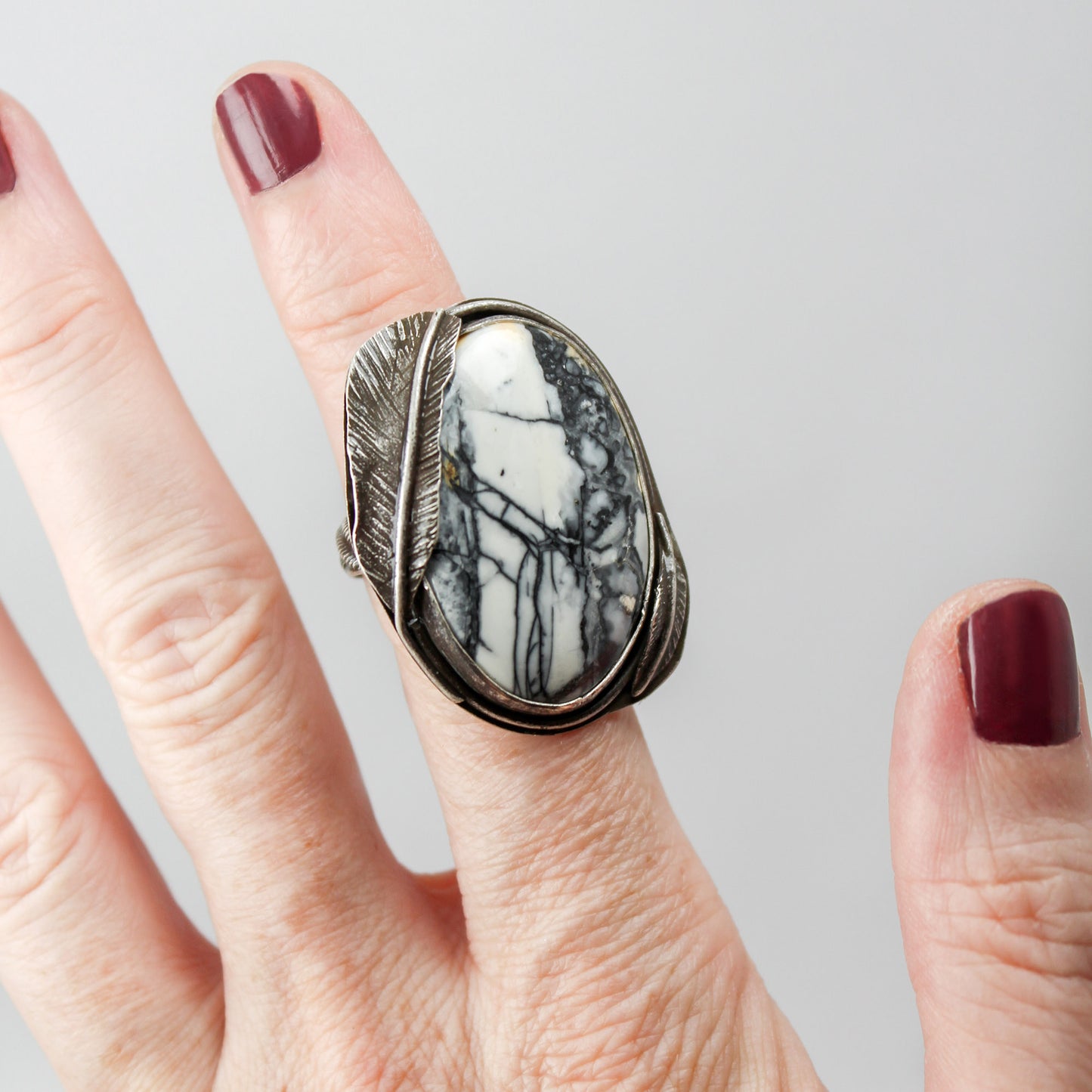 Maligano Jasper Oval Decorative Statement Ring with Patina– Size 8.5