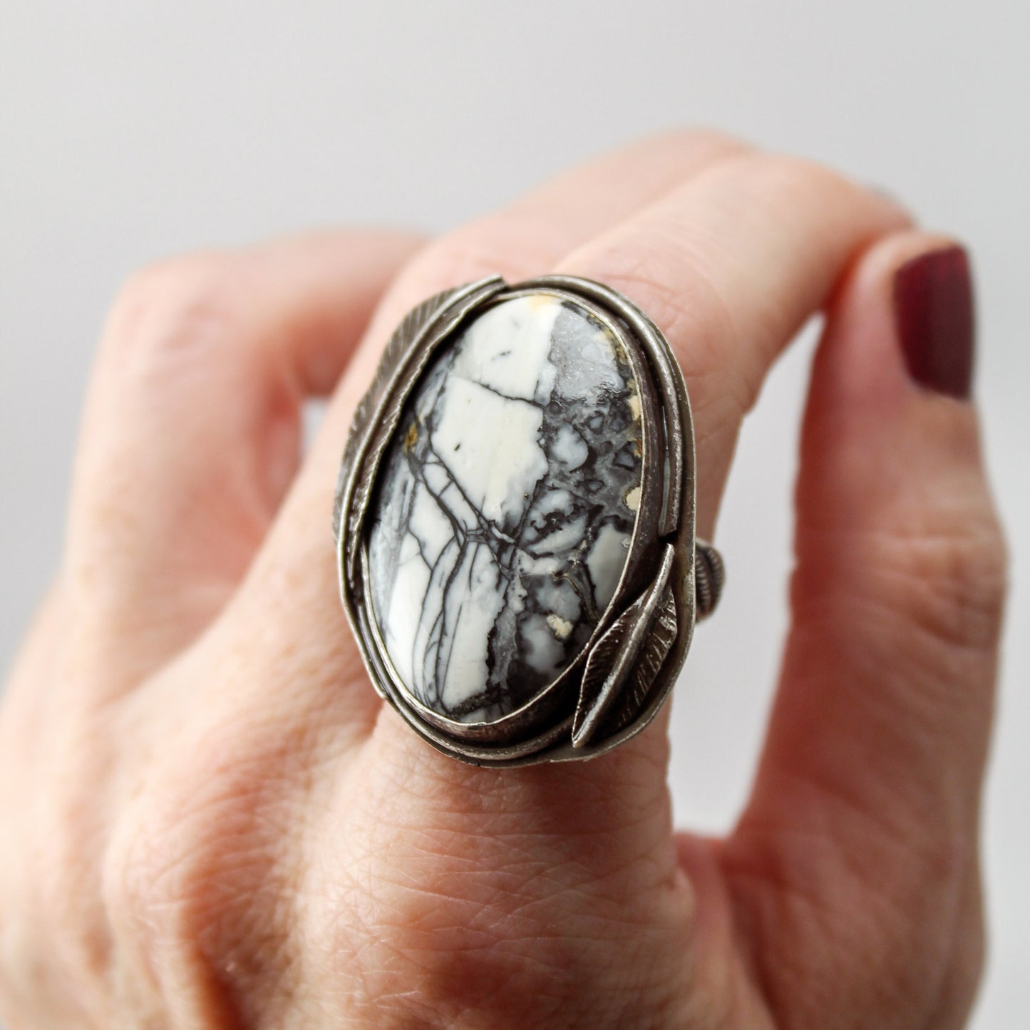 Maligano Jasper Oval Decorative Statement Ring with Patina– Size 8.5