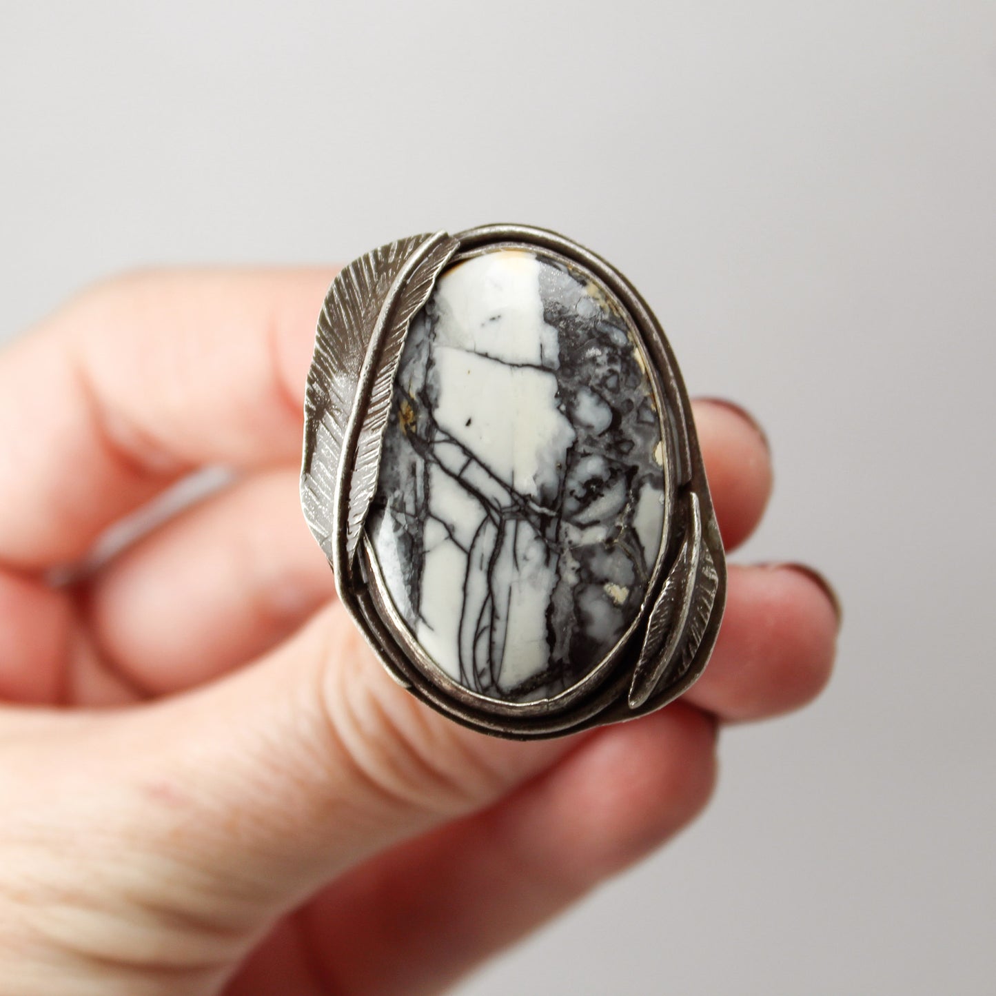 Maligano Jasper Oval Decorative Statement Ring with Patina– Size 8.5