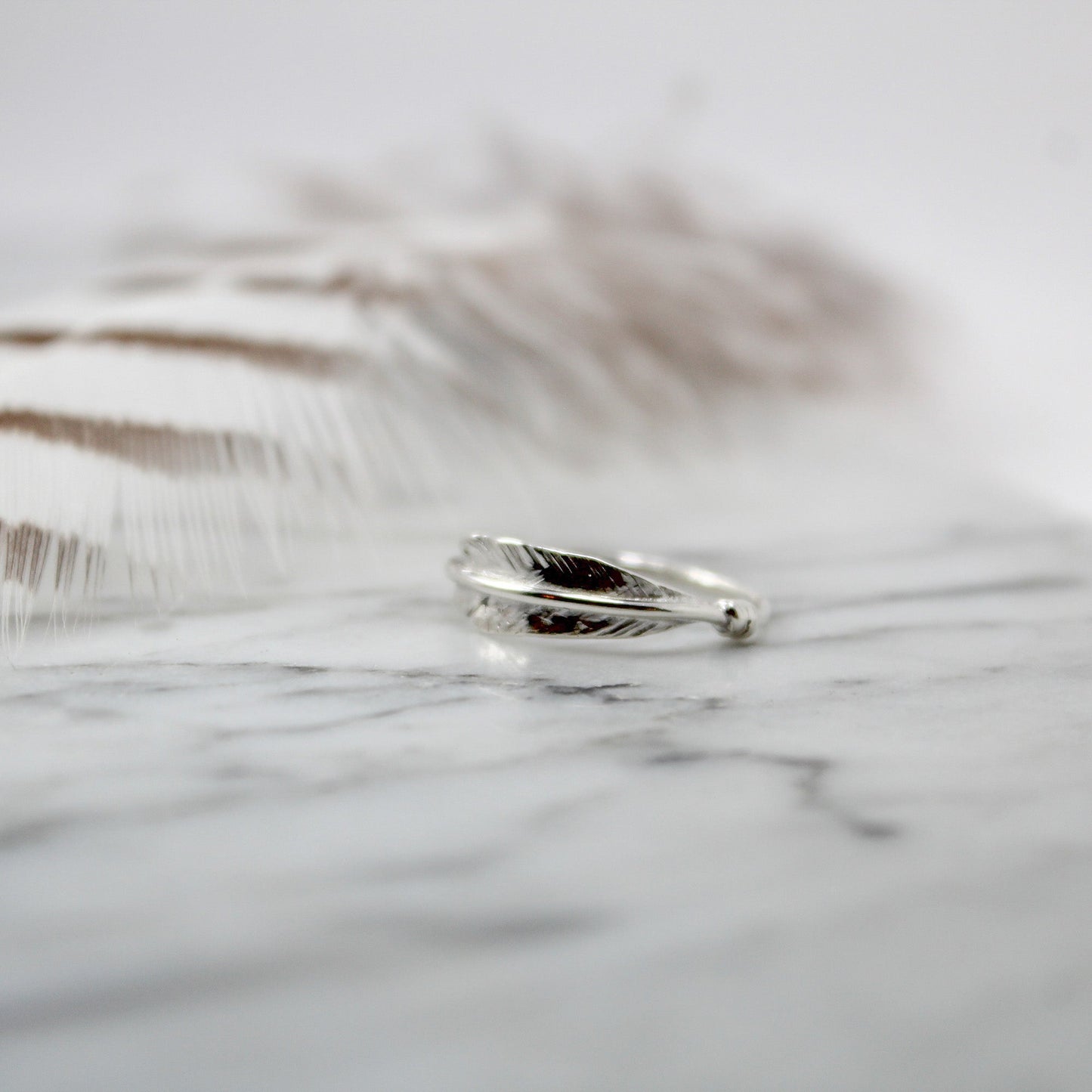 *Custom Order - Single Feather Sterling Silver Hammered Ring – Size 6