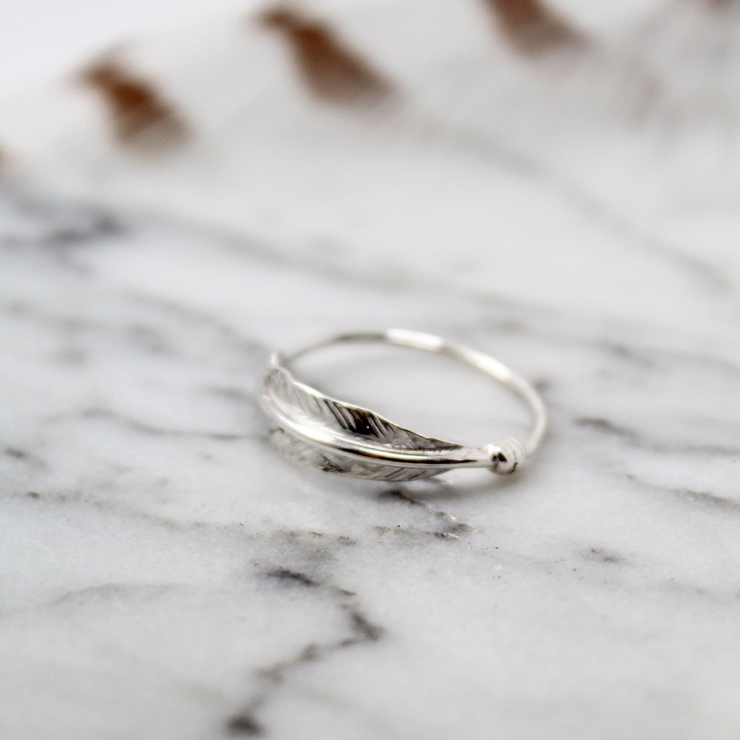 *Custom Order - Single Feather Sterling Silver Hammered Ring – Size 6