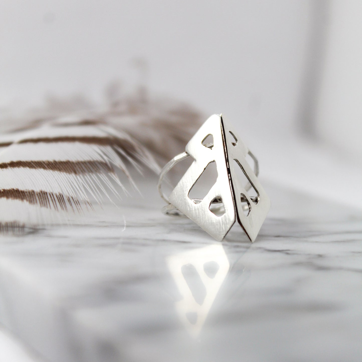 Abstract Alt Triangle Beak Sterling Silver Ring – Size 6.5