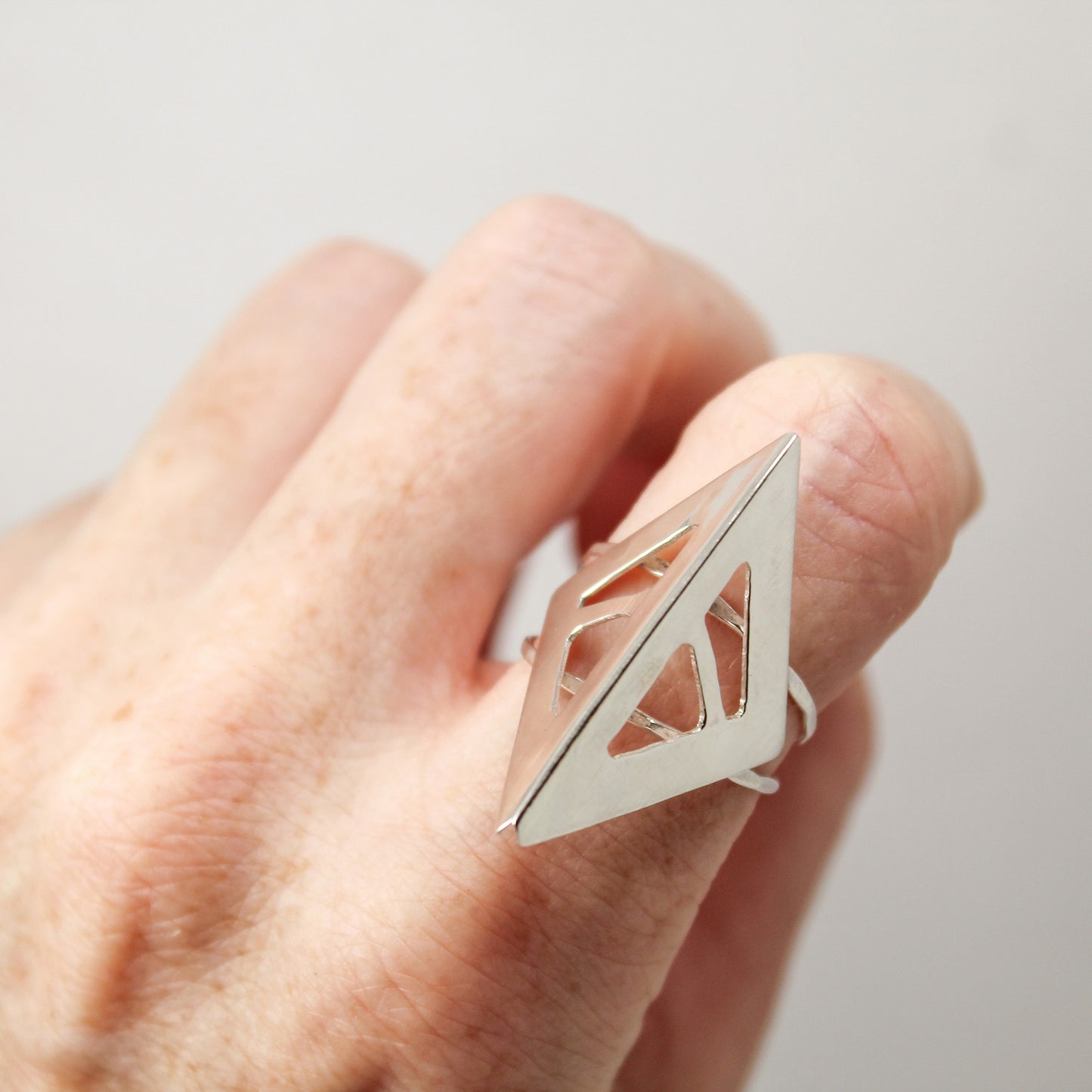 Abstract Triangle Beak Sterling Silver Ring – Size 6.75