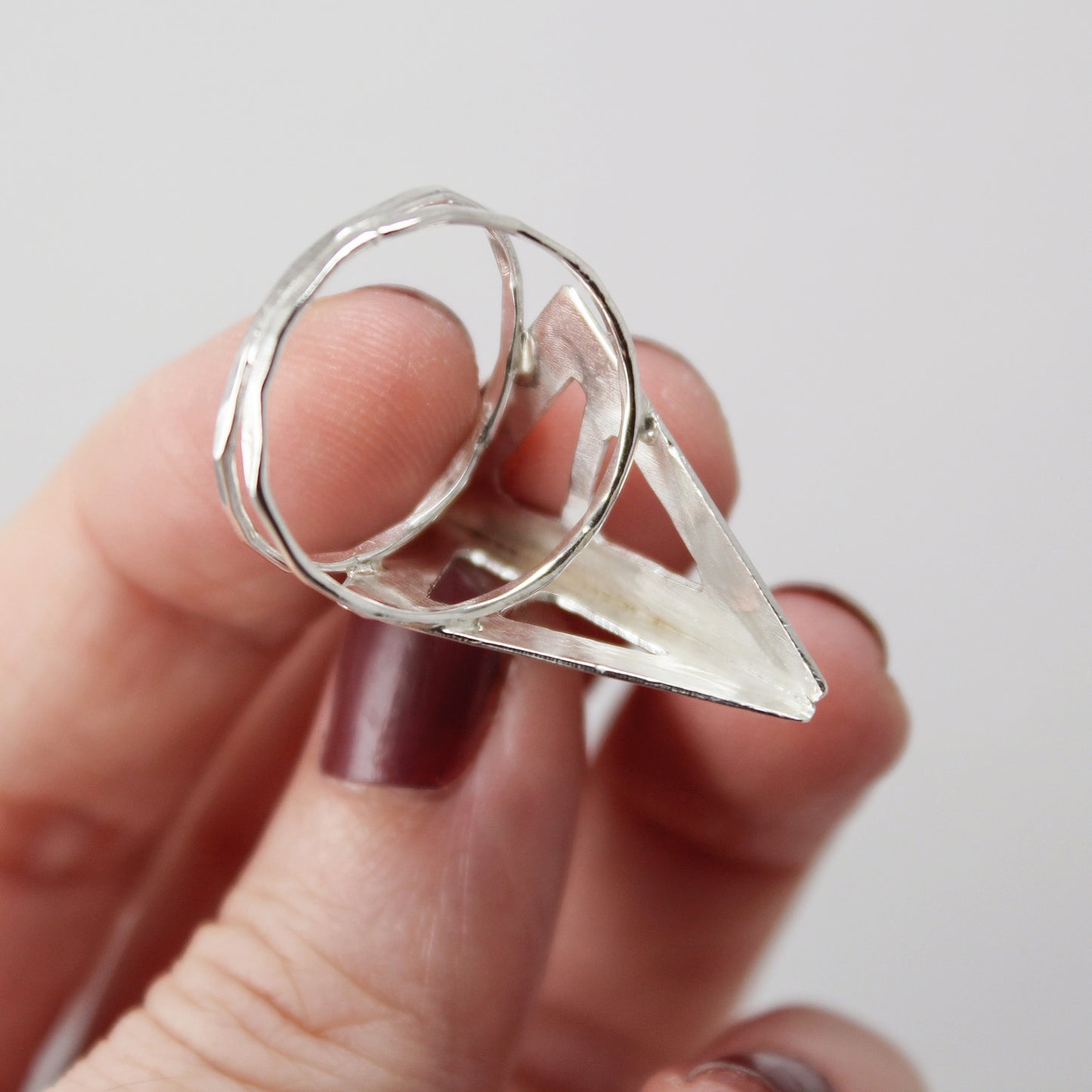 Abstract Triangle Beak Sterling Silver Ring – Size 6.75