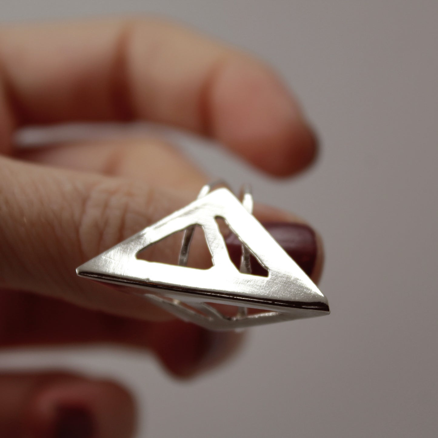 Abstract Asymmetric Triangle Beak Sterling Silver Ring – Size 6