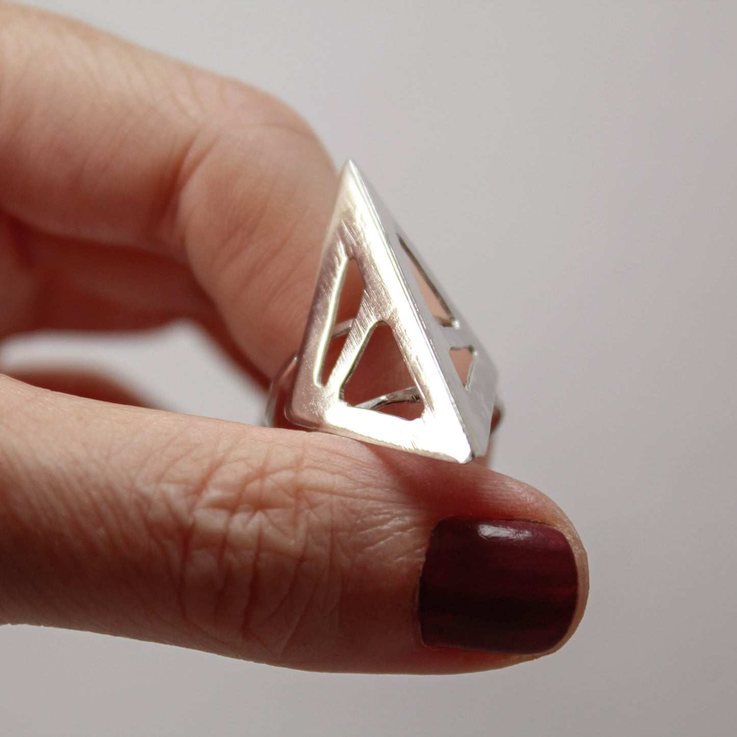 Abstract Asymmetric Triangle Beak Sterling Silver Ring – Size 6
