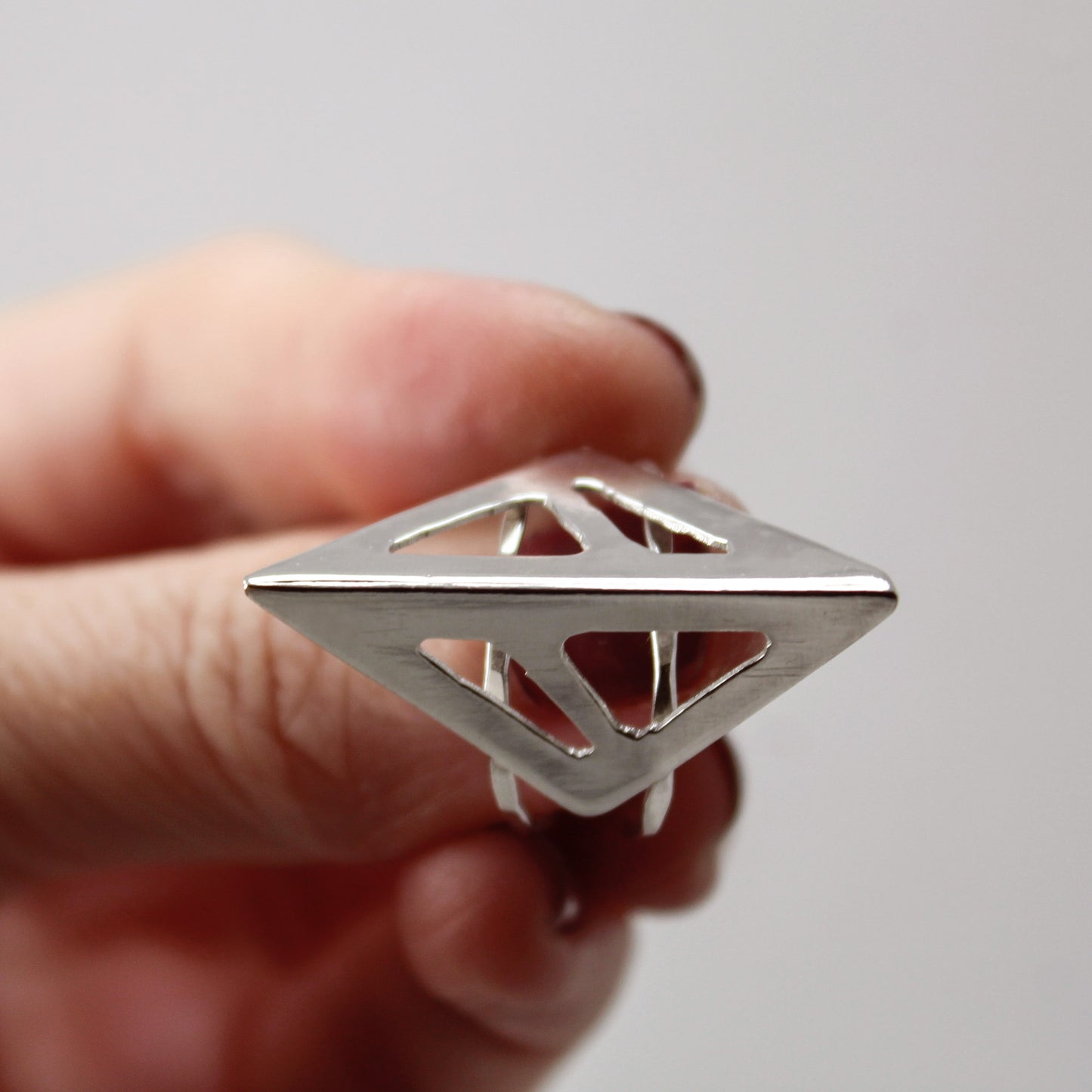 Abstract Asymmetric Triangle Beak Sterling Silver Ring – Size 6