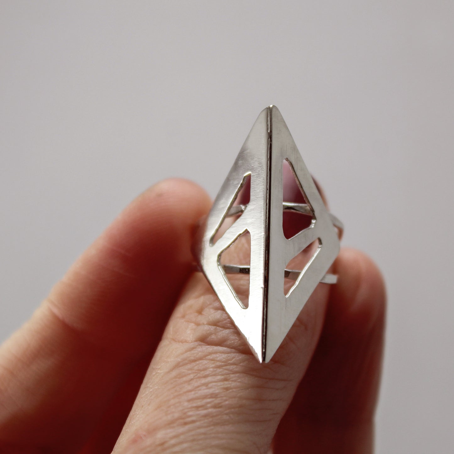 Abstract Asymmetric Triangle Beak Sterling Silver Ring – Size 6