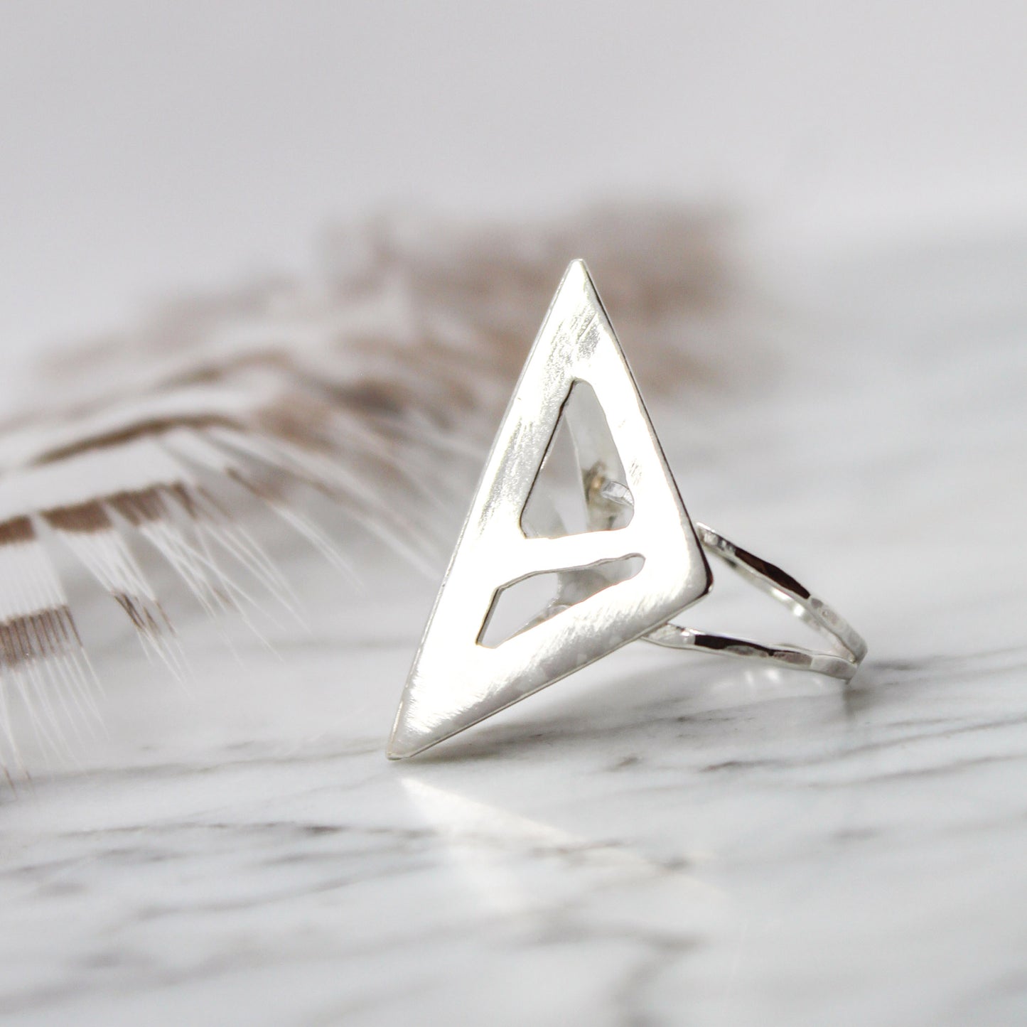 Abstract Asymmetric Triangle Beak Sterling Silver Ring – Size 6