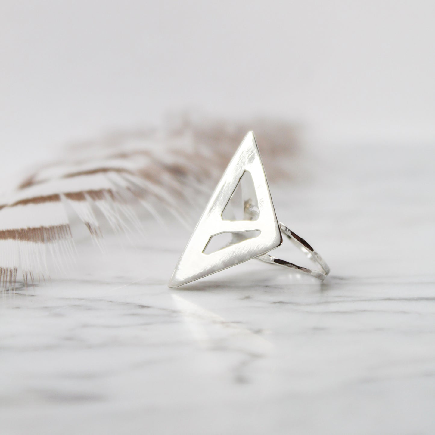 Abstract Asymmetric Triangle Beak Sterling Silver Ring – Size 6