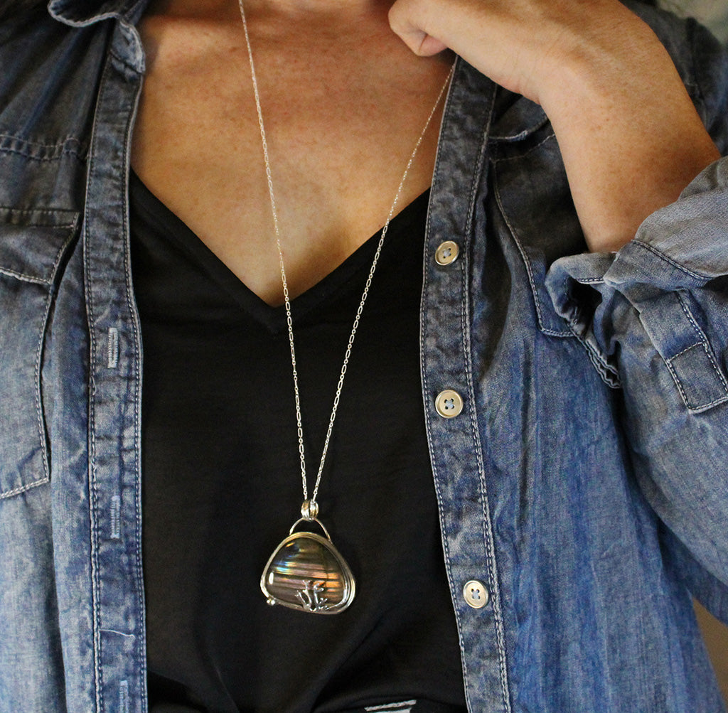 Rare Purple Labradorite Decorative Sterling Silver Pendant