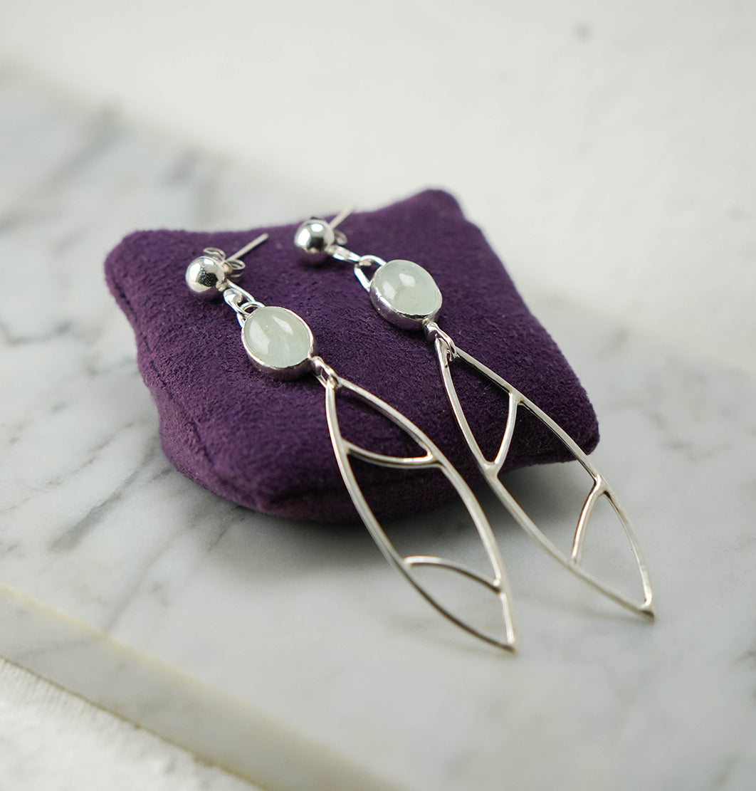 Aquamarine "Fin" Sterling Silver Dangle Earring Pair