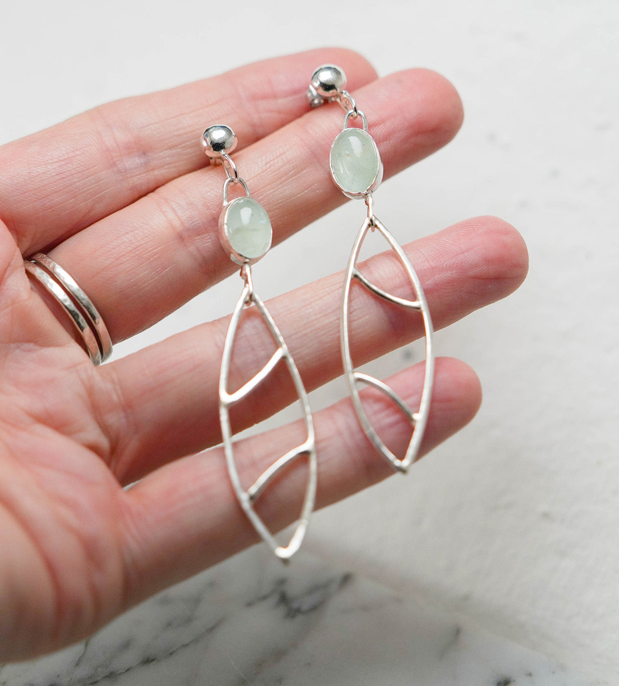 
                  
                    Aquamarine "Fin" Sterling Silver Dangle Earring Pair
                  
                