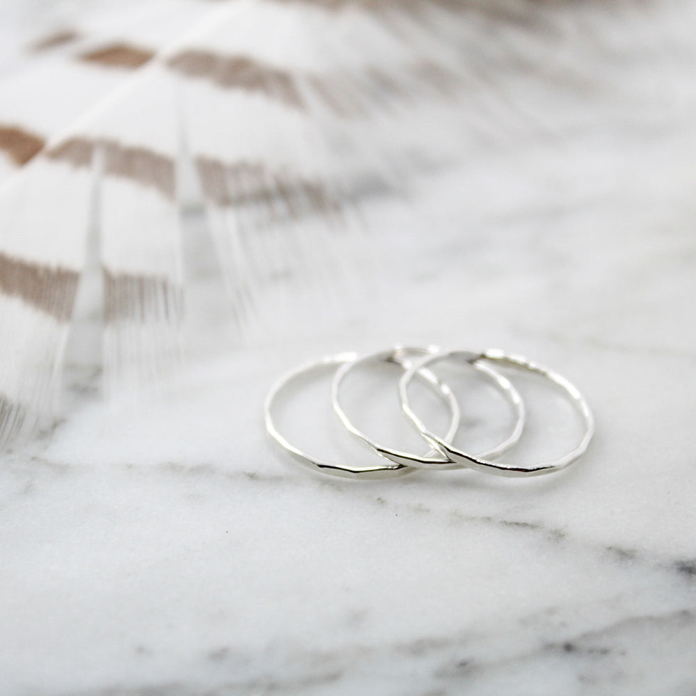 
                  
                    Sterling Silver Hammered Stacker rings trio (3) size 6
                  
                