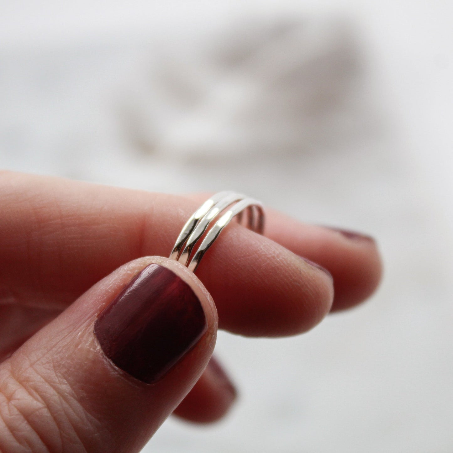 
                  
                    Sterling Silver Hammered Stacker rings trio (3) size 6
                  
                