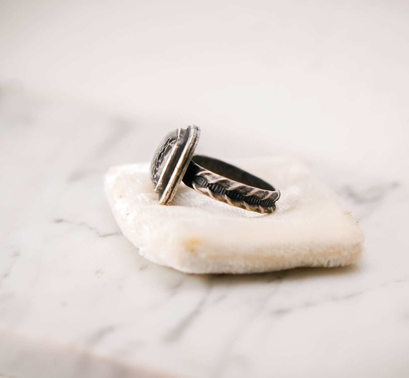 
                  
                    Fossilized Coral Square Sterling Silver Patina Ring - Size 7.5
                  
                