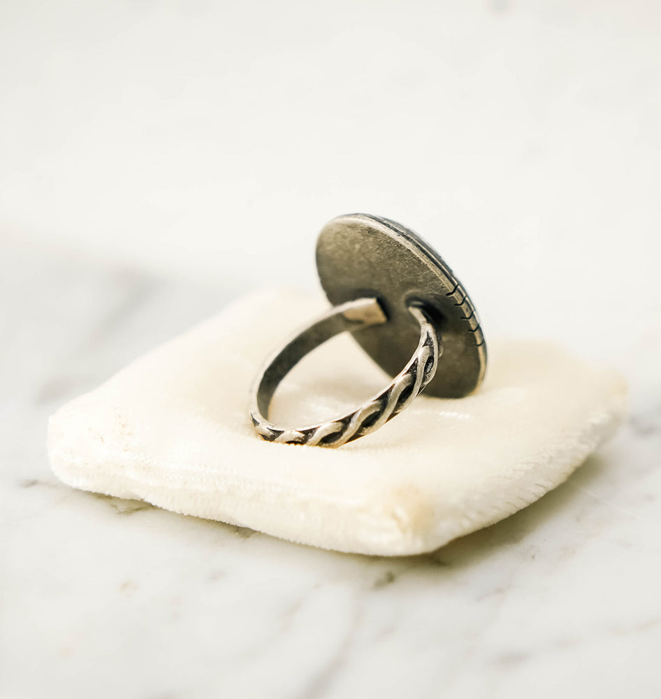 
                  
                    Fossilized Coral Oval Sterling Silver Patina Ring - Size 7
                  
                