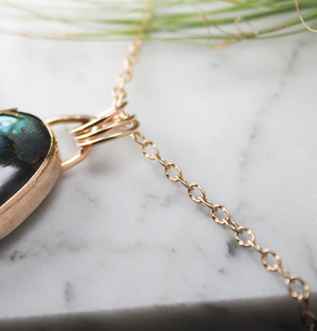 
                  
                    Oval Green Labradorite Decorative Coral Inspired Pendant in 14K Gold Fill
                  
                