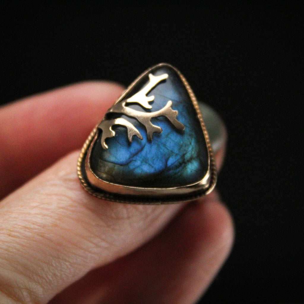 
                  
                    Triangular Fancy Labradorite Statement Ring in 14K Gold Fill – Size 7.5
                  
                