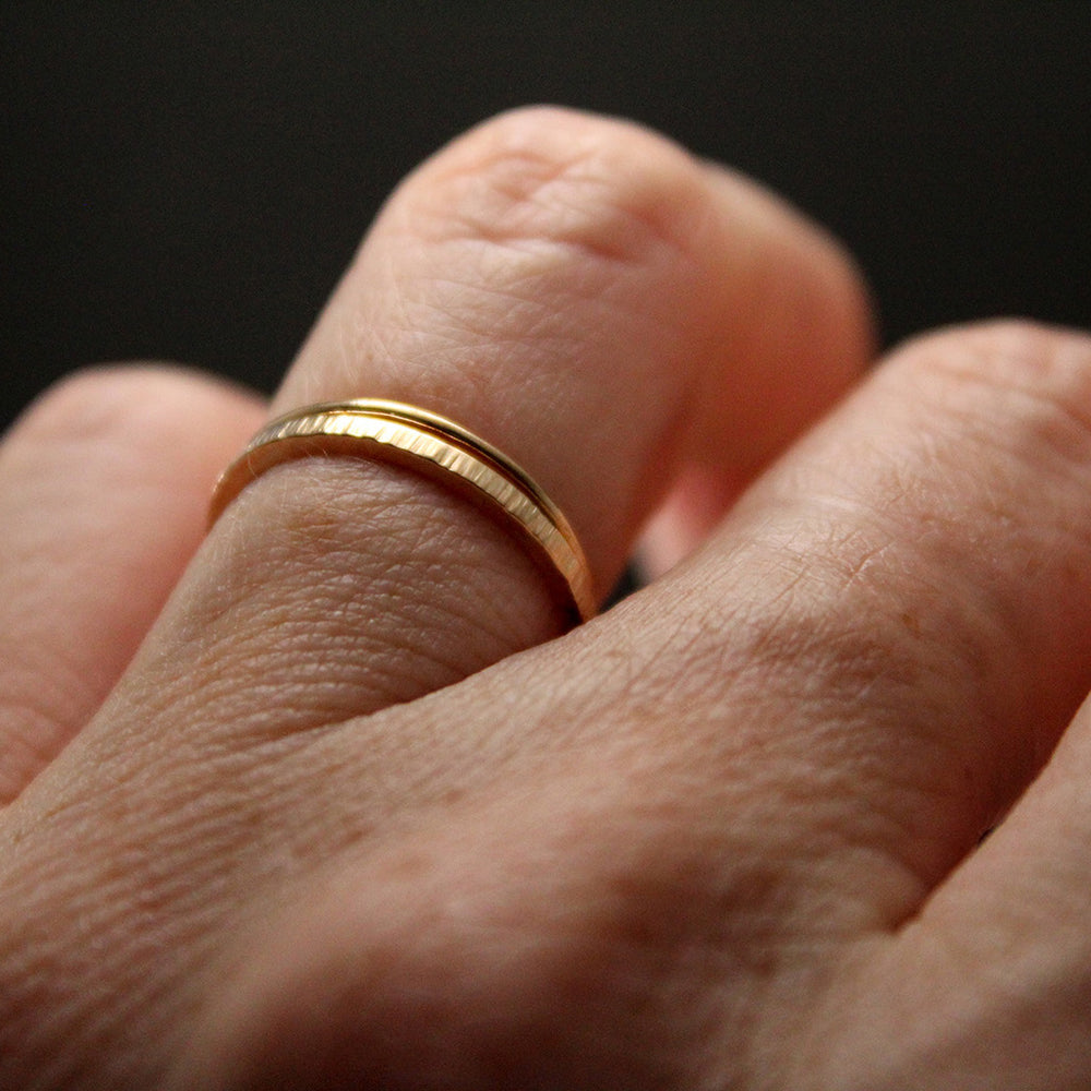 14K Gold Fill Hammered + Smooth Stacker ring duo (2) - MADE TO ORDER