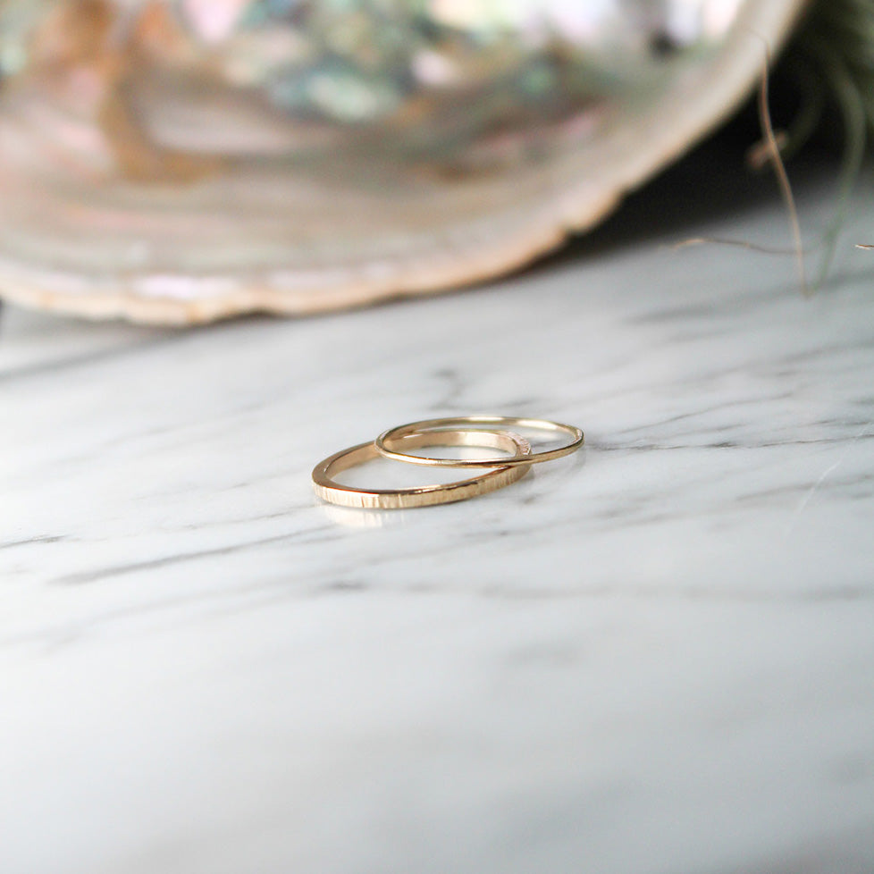 14K Gold Fill Hammered + Smooth Stacker ring duo (2)